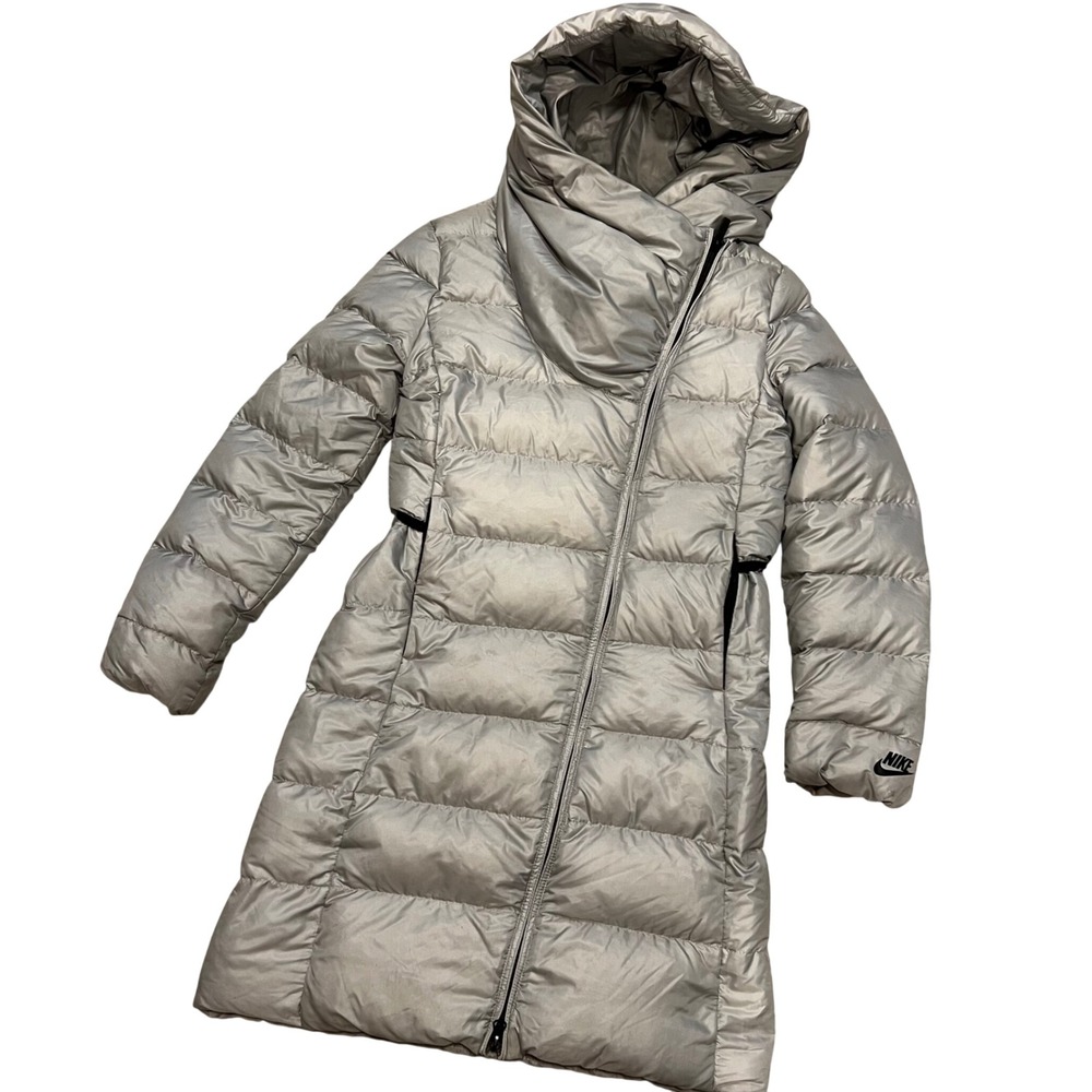Nike Sportswear Women's Down City Parka Metallic Asymmetrical Puffer Jacket XS